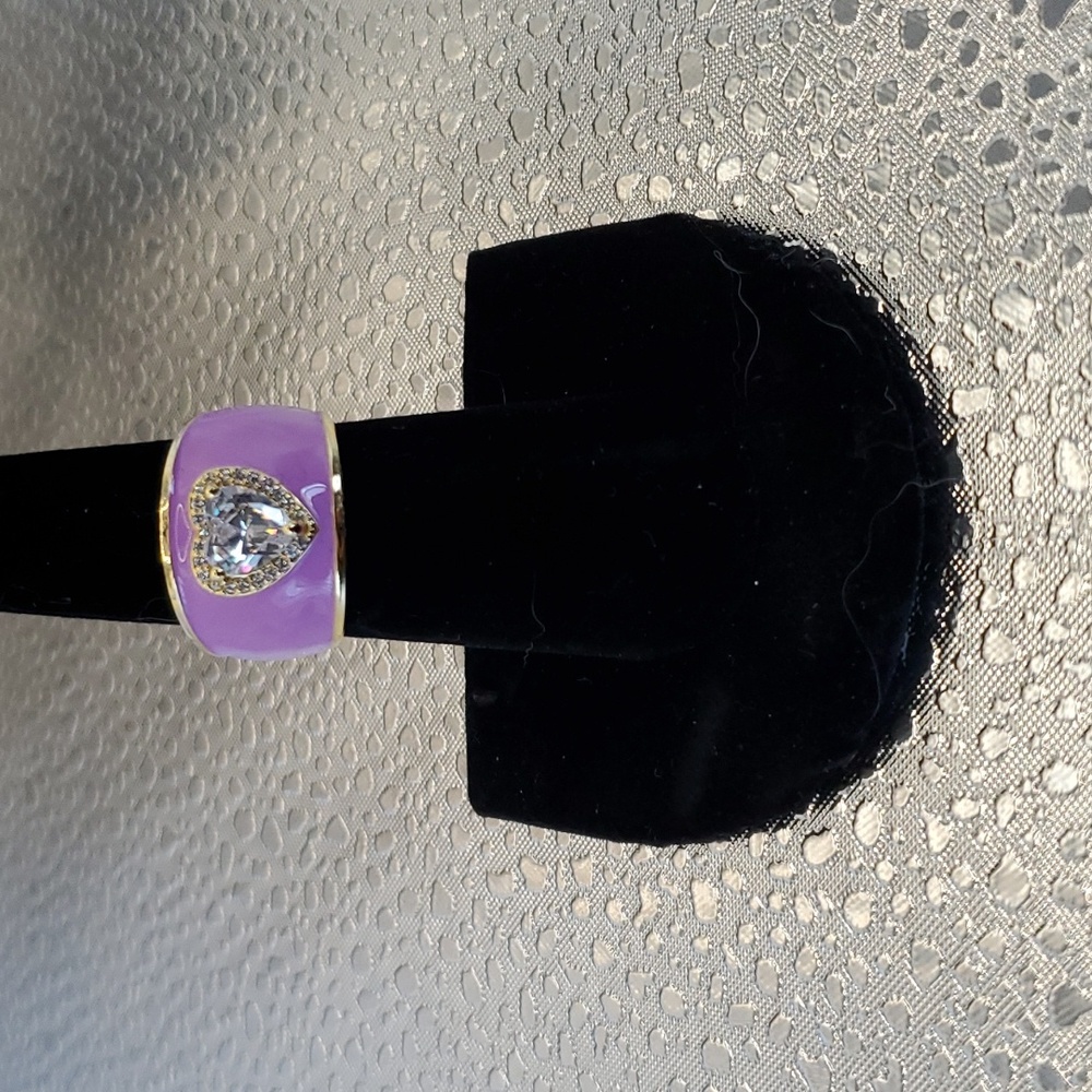 Adjustable enamel/CZ heart ring